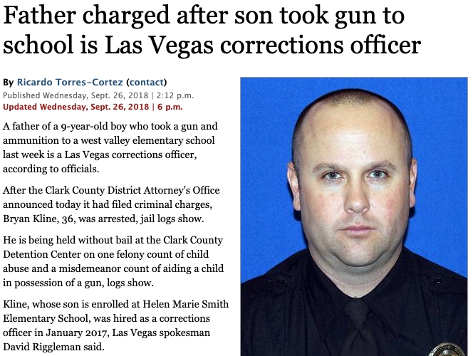 Father charged after son took gun to school is Las Vegas corrections officer.